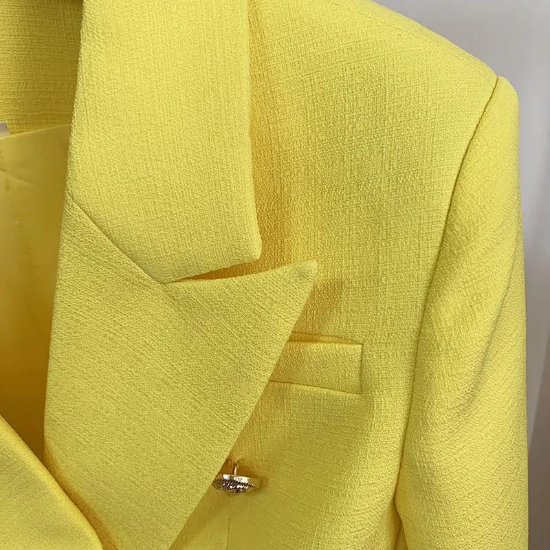 Saia blazer terno amarelo mulheres dourado duplo breasted botão mint verde algodão linho s dois peça sets 220302