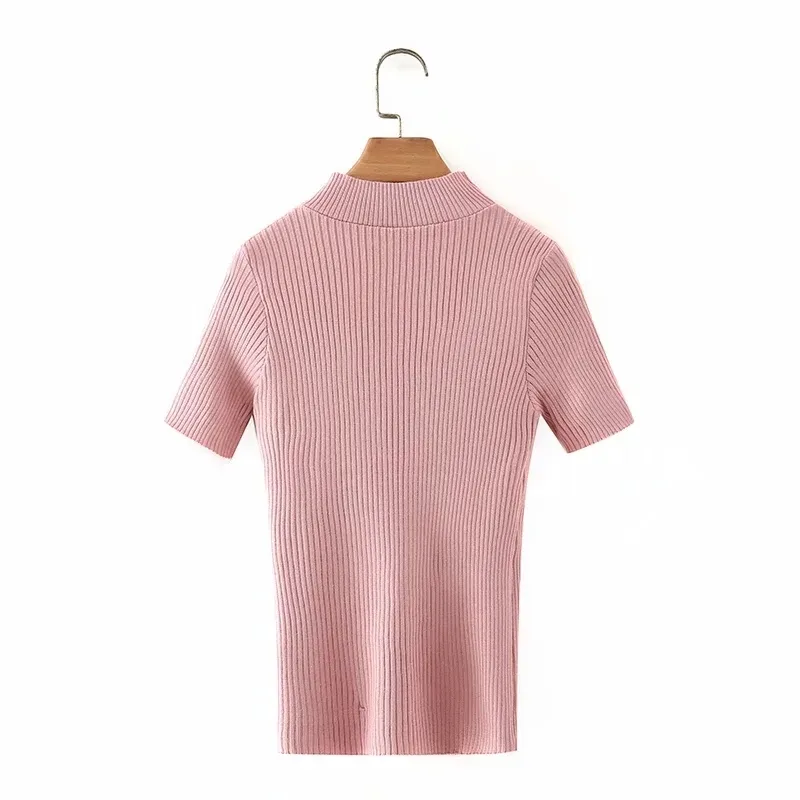 Summer Women Hollow Mesh Cloth Splicing Knitted T Shirt Casual Female Short Sleeve Slim Tops T1501 210430