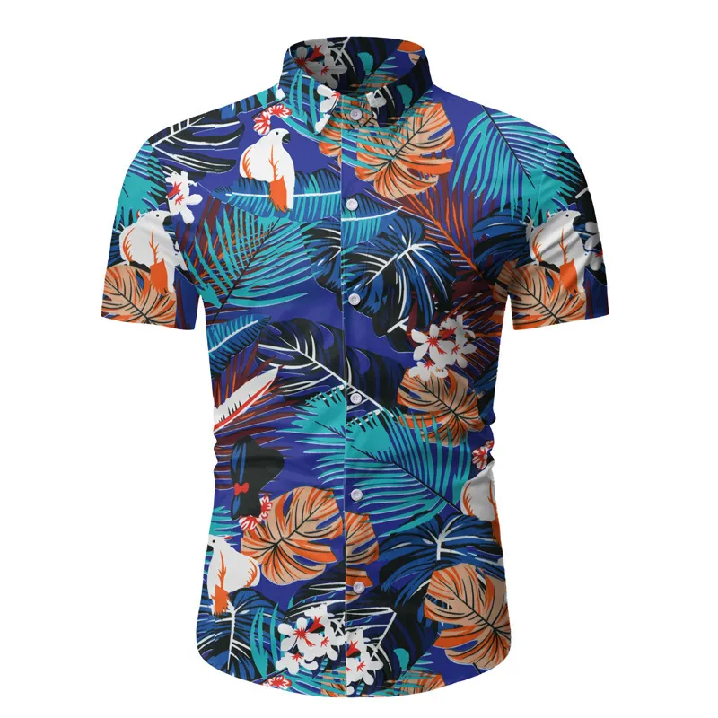 Kolorowe liście Drukuj Mężczyźni Hawajska Koszula Dorywczo Slim Fit Koszulki Mężczyźni Dress Camisa Hawaiana Męska Koszula Krótki Rękaw Koszula Letnia Koszula Mężczyźni 210524