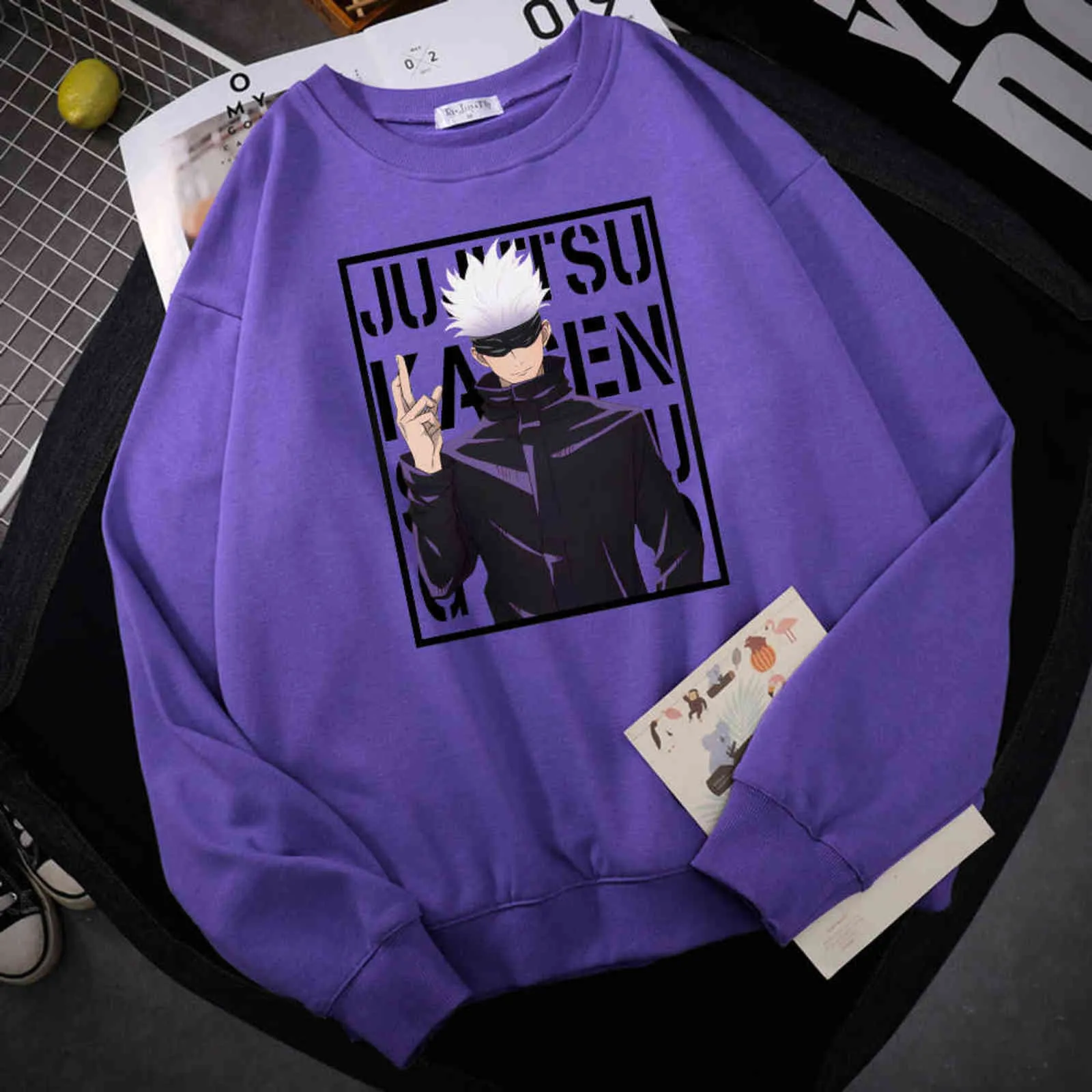 Lustige Gojo Satoru Hoodies Jujutsu Kaisen Anime Print Warme Herren Sweatshirts Übergroße Männliche Kleidung Lässige Mode Mann Sweatshirt Y211122