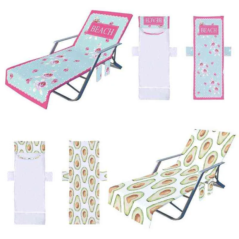 Boho Floral Cartoon Print Chaise Lounge Krzesło Krzesełko Microfiber Beach Ręcznik kąpielowy z bocznymi kieszeniami na Patio Sun Lounger 211116  t