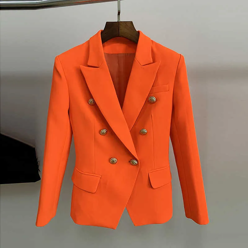 Giacca da donna di alta qualità abito arancione femminile da ufficio autunno e inverno blazer doppiopetto in metallo slim fit 210527