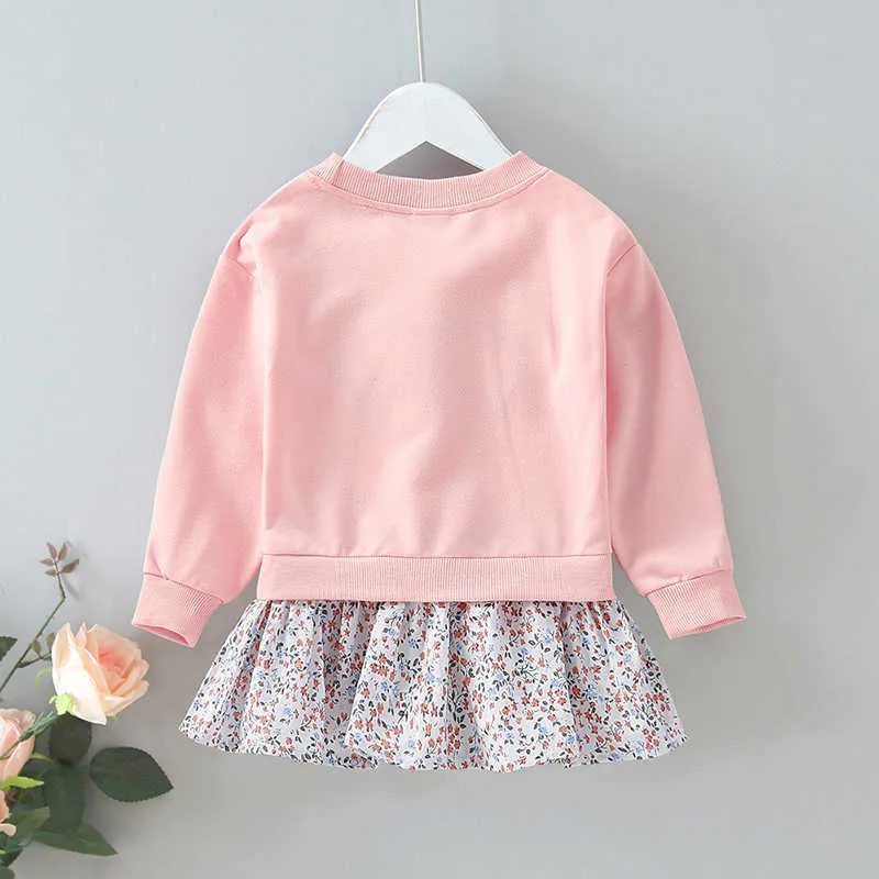 Filles douces robes printemps enfants dessin animé lapin oreille Patchwork Vestidos automne bébé fille mignon décontracté Style coréen vêtements Q0716