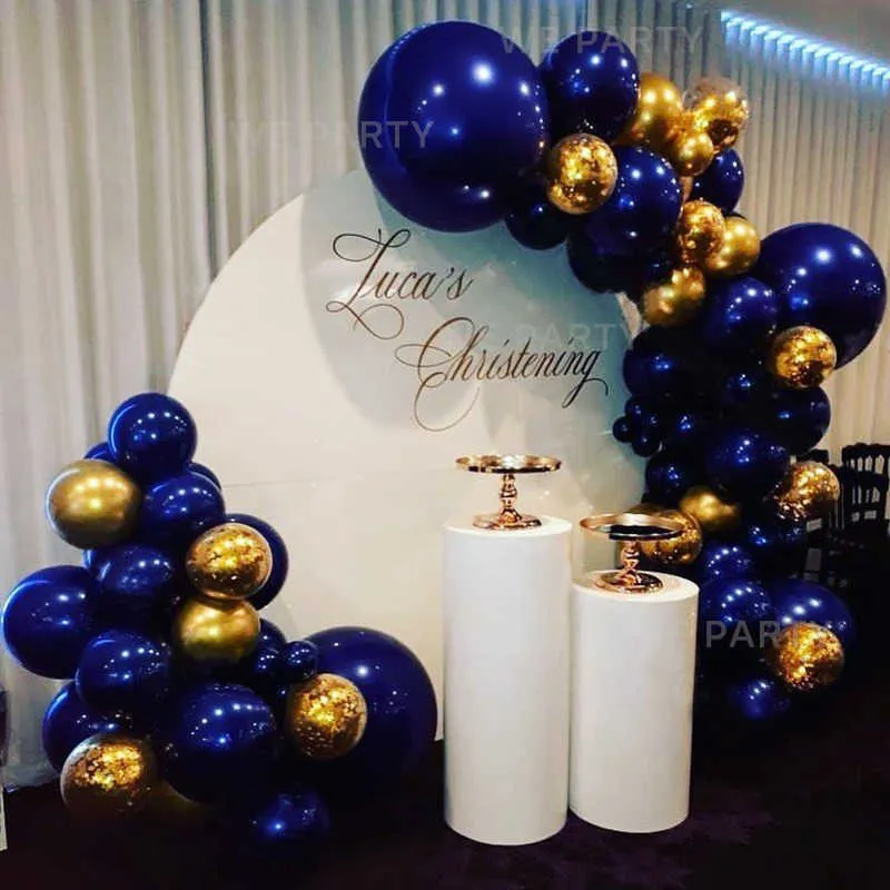 85 pièces bleu marine ballons guirlande arc Kit Chrome or paillettes Ballon pour bébé douche mariage fête d'anniversaire décor Globos 210626