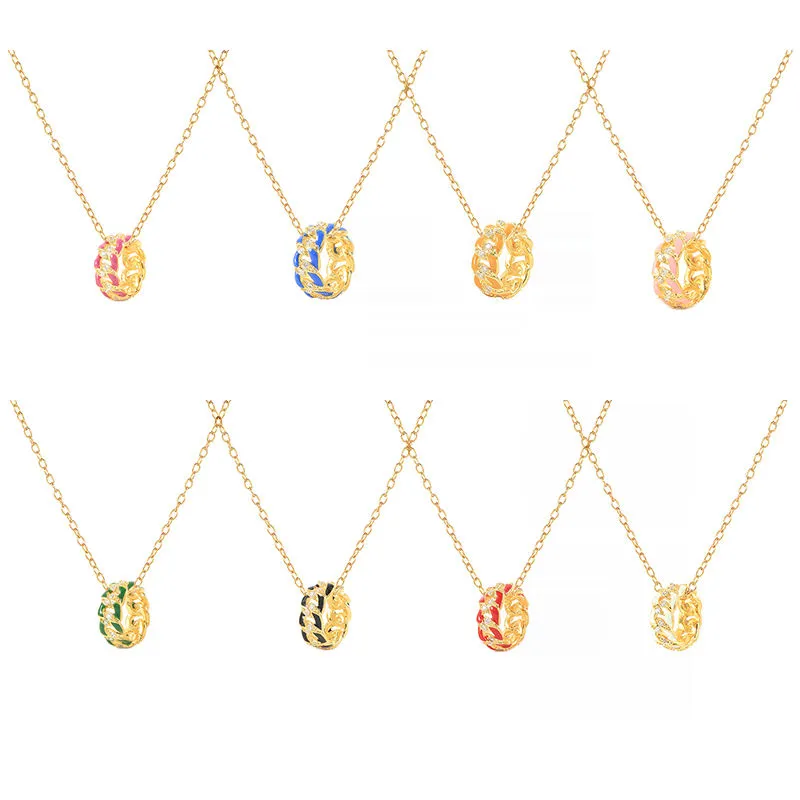 2021 Trend Enamel Chain Circle Pendant Necklace 925 Sterling Silver Colorful Dripping Oil Hoop Earring Women's Ring Jewerly Sets