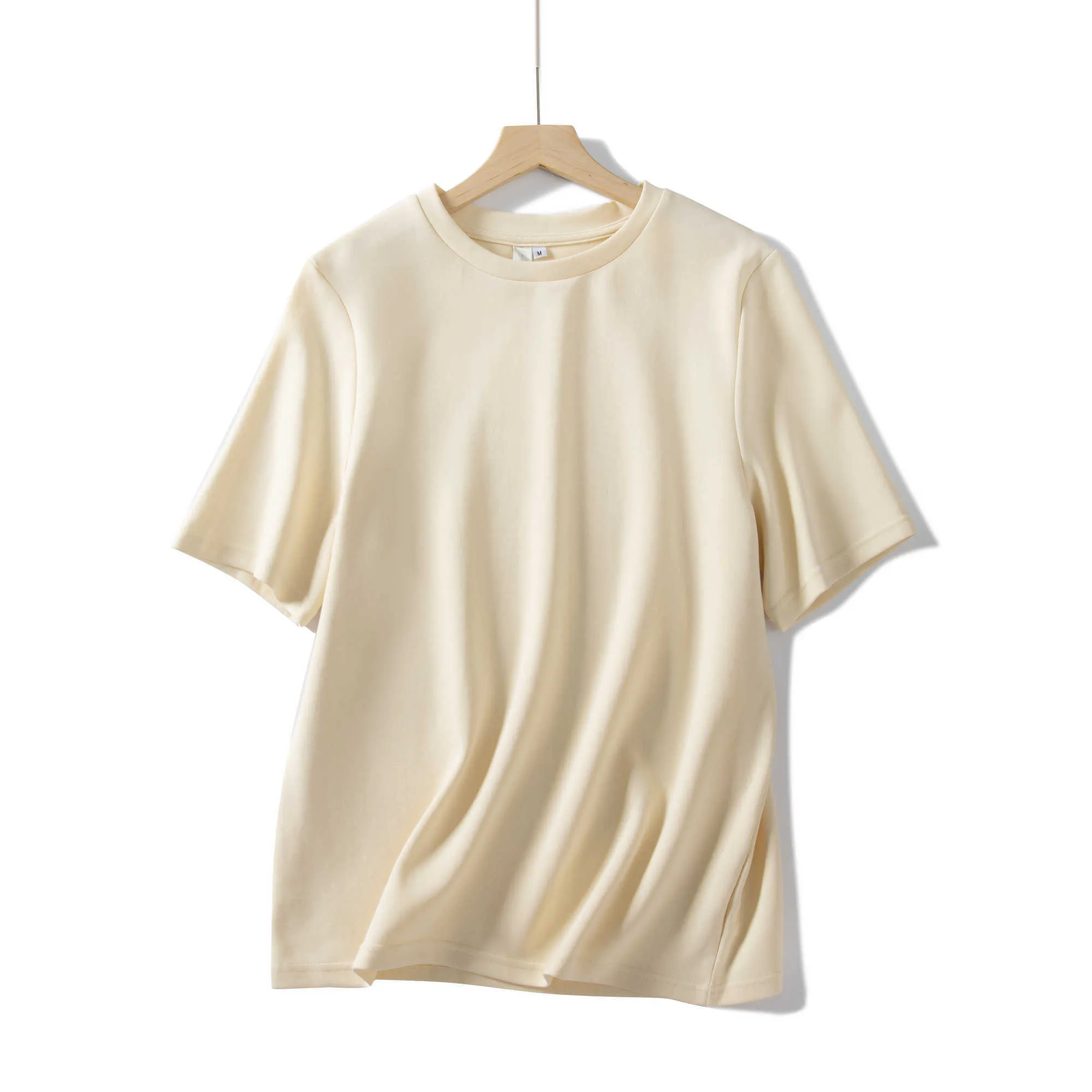 Maglietta da donna estiva Manica corta Top casual Maglietta spessa di alta qualità Bianco Beige Viola Giallo Grigio 210720