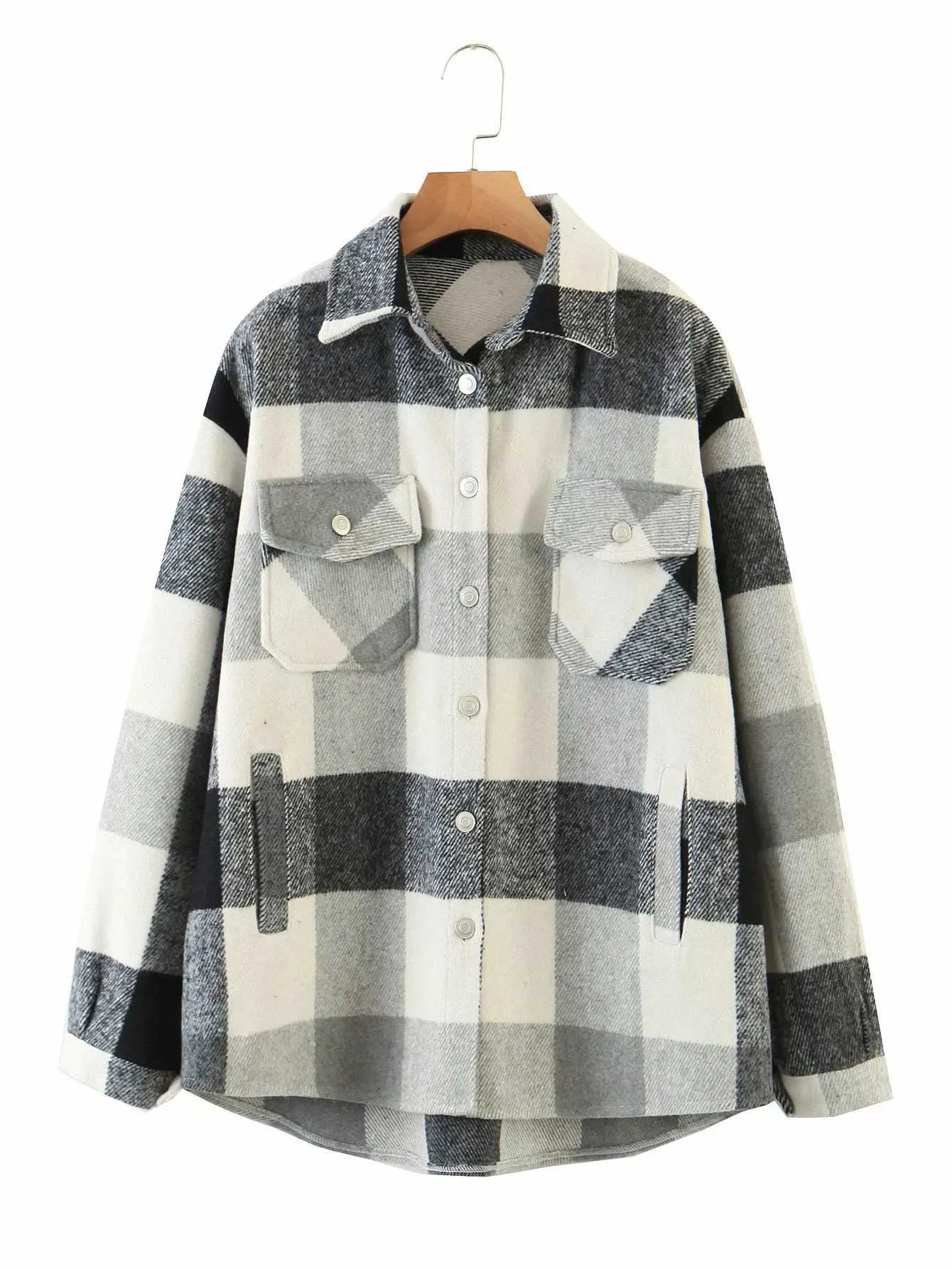 vintage green lattice shirt jackets loose plaid coat winter plus size casual women jacket 211014