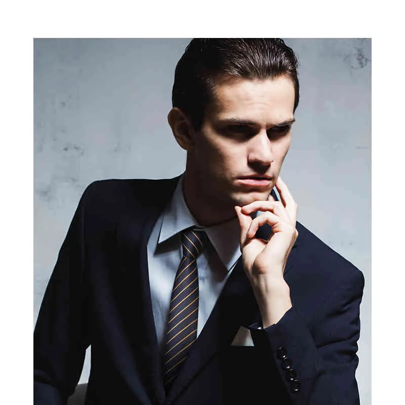 Cravate rayée bleue en soie Polyester pour hommes, marque de styliste, 8CM, mode de mariage, robe de luxe, costume, cravate avec boîte-cadeau