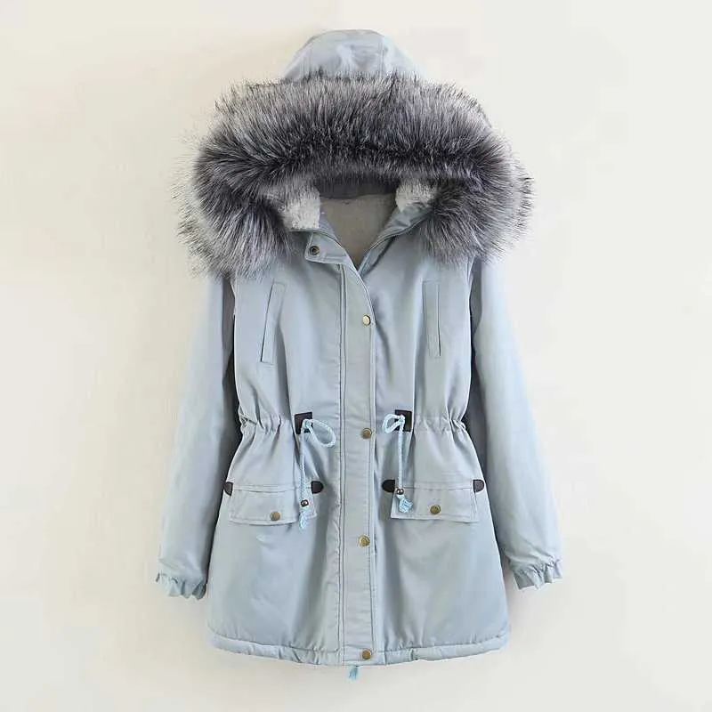 Cappotto invernale da donna con pelliccia grande e spessa giacca a vento Parka lungo con cappuccio e piumino sciolto taglie forti 210531