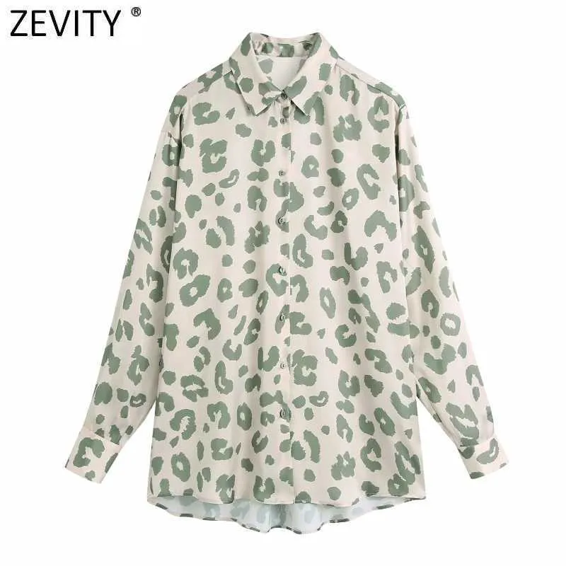 ZEVITY donna vintage motivo animale stampa camicetta grembiule casual ufficio donna manica lunga camicie da lavoro chic chemise top LS7092 210603