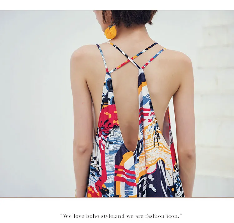 Robe de plage Femmes Mode d'été Style bohème sexy dos nu lâche col en v imprimé vêtements en mousseline de soie 3294 50 210521