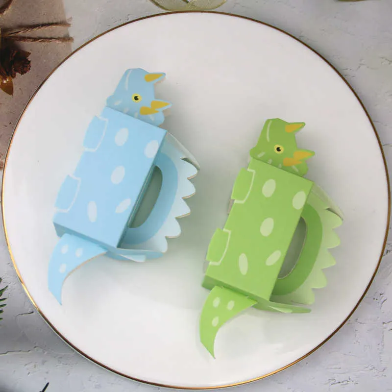 dessin animé dinosaure boîte à bonbons papier tricératops faveurs boîtes pour enfants décorations de fête d'anniversaire garçons bébé douche cadeau sac 210724