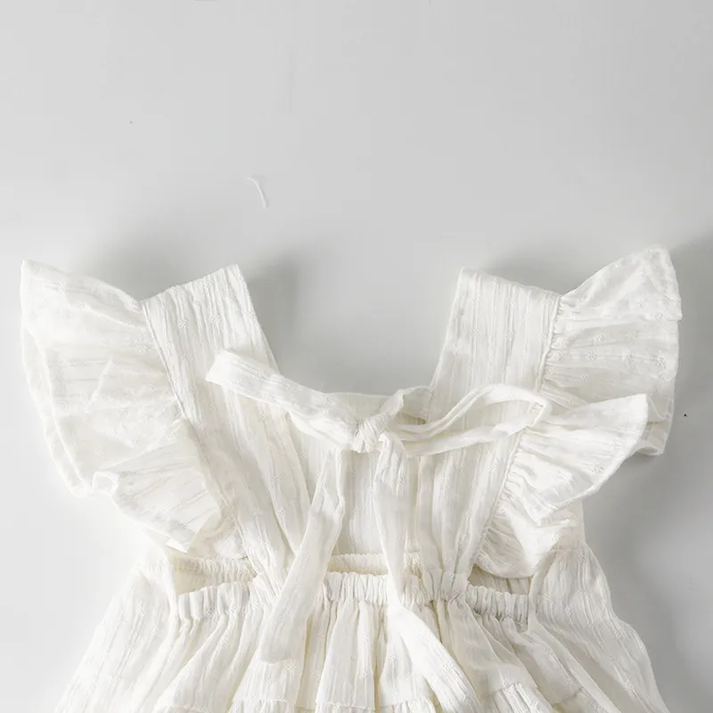 Baby meisjes kleding 0-24m geboren peuter prinses kant romper leuke verjaardag wit jumpsuit 210429