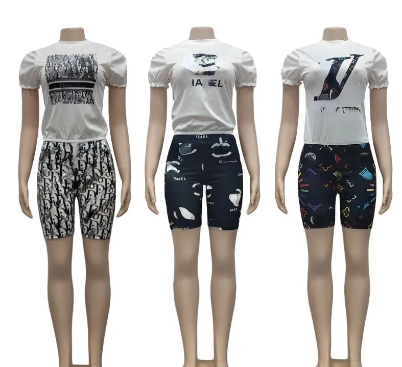 ヨーロッパとアメリカの女性のスポーツウェアファッション印刷レジャーツーピースセット3色のオプション