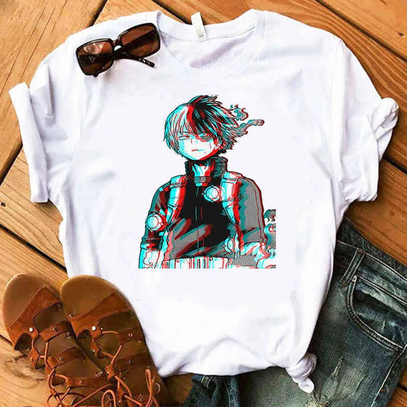 Shoto Todoroki T-Shirt Estate Donna Stampa Anime Magliette My Hero Academia Harajuku Hip Hop Boku No Hero Academia Unisex Top G220310