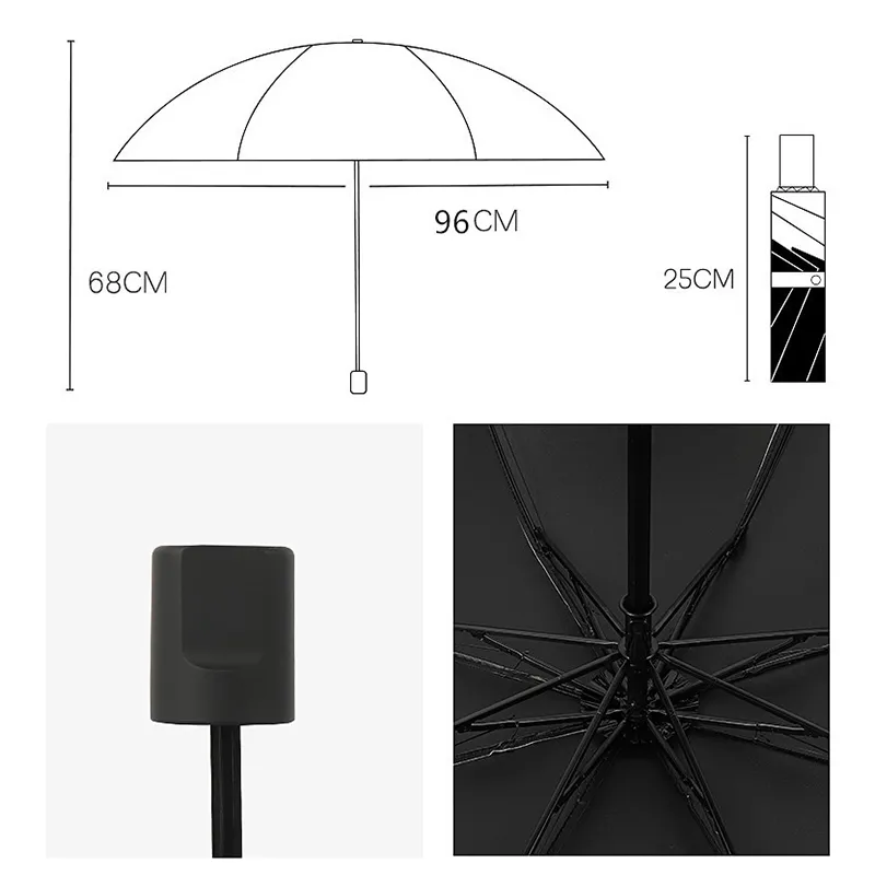 Parapluie automatique pliable à 8 os pour femmes, coupe-vent, revêtement noir, Anti UV, Parasol pour femmes et filles, nouvelle collection 2021