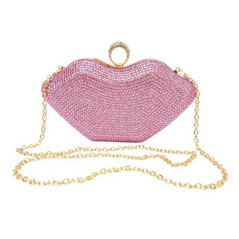 Evening Bags Rhinestones Red Pink Color Small Evening Bags Purse Finger Ring Diamonds Luxury Women Day Clutch Purse 220314