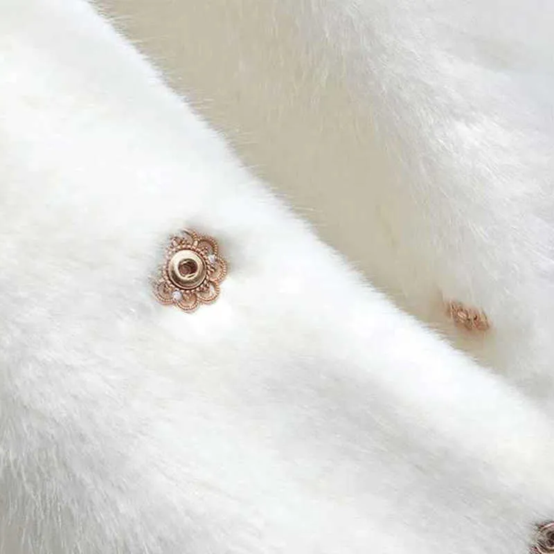 Abrigo de piel sintética de visón para mujer, cuello vuelto sólido para mujer, chaqueta larga suelta informal gruesa cálida de invierno para mujer 210928