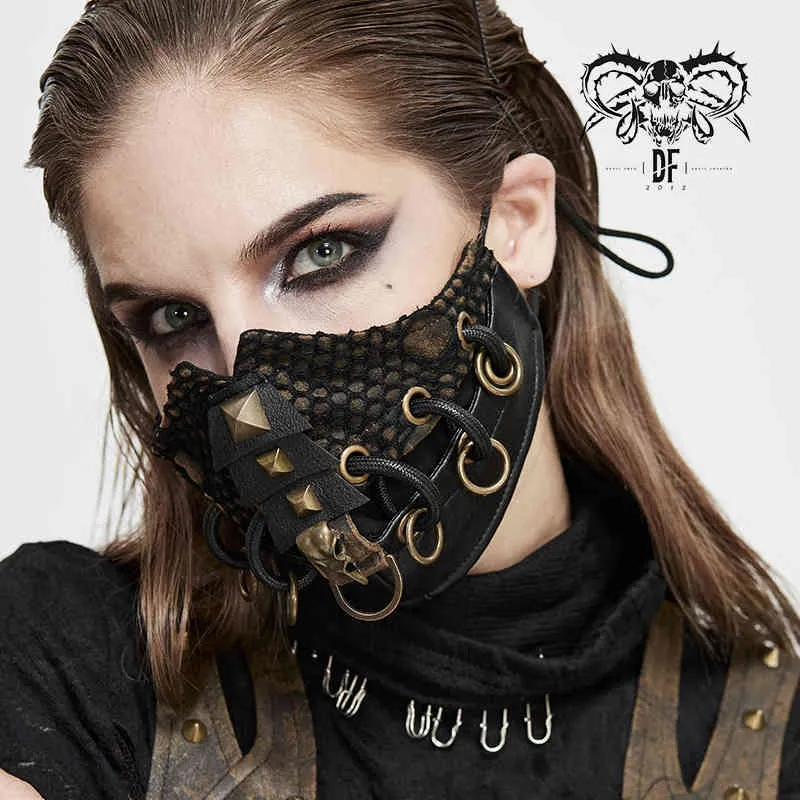 Diable mode femmes et hommes Steampunk Cool visage métal lourd Punk Halloween Cosplay réglable oreillette masque de fête