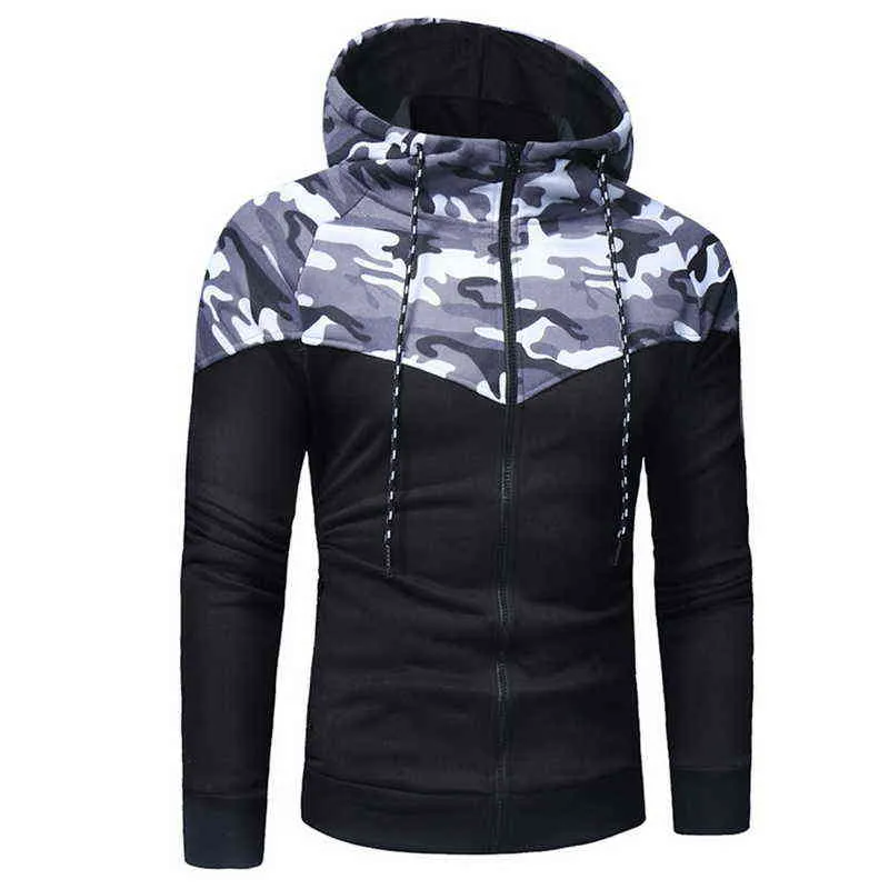 Män Causal Camouflage Print Sets Camo Jacka + Byxor TrackSuit Sportkläder Hoodies Sweatshirt Pant Suit Plus Size 211222
