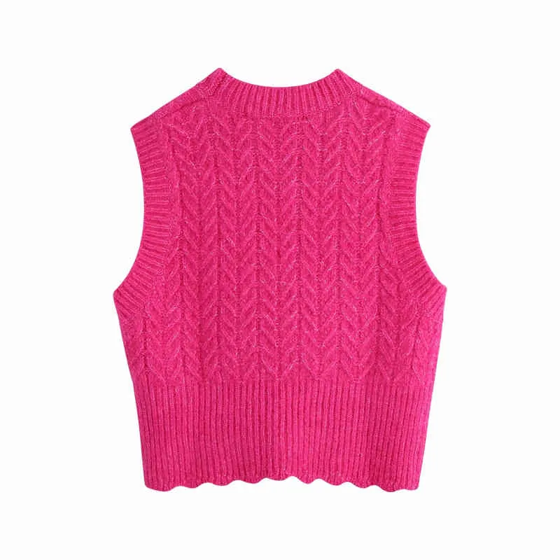 Casual Woman Rose Red Soft Slim Knitted Vest Spring Fashion Ladies Crochet Sleeveless Tops Girls Sweet Cute Sweaters 210515