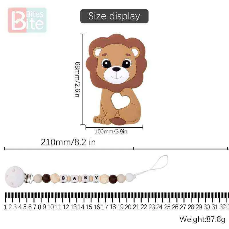 Custodia in silicone Re Leone Custodia ciuccio Catena capezzoli Nome personalizzato Clip Porta perline Massaggiagengive bambini 211106