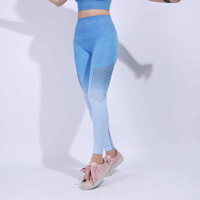 Leggings attillati in vita elastica con controllo della pancia, elastici in vita elastica, colore sfumato ad asciugatura rapida, sexy, scava fuori, 210604