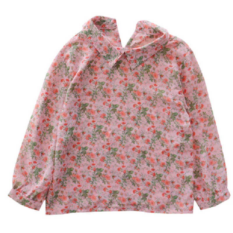 Девушка рубашка цветочные длинные рукава шифон топ весна осенняя одежда детская одежда от имени 2-7 лет 210625