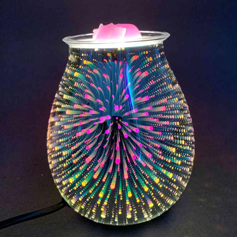 Scaldacandele elettrico Fuochi d'artificio artistici Crostata all'olio profumato in vetro con effetto 3D Lampada decorativa con aroma di luce notturna248o