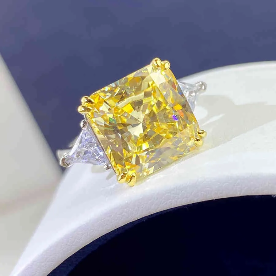 Luomansi Anillo cuadrado de creación amarilla Moissanite Super Flash 100% -S925 Plata Gran diamante Compromiso de boda Joyería de mujer K727243M