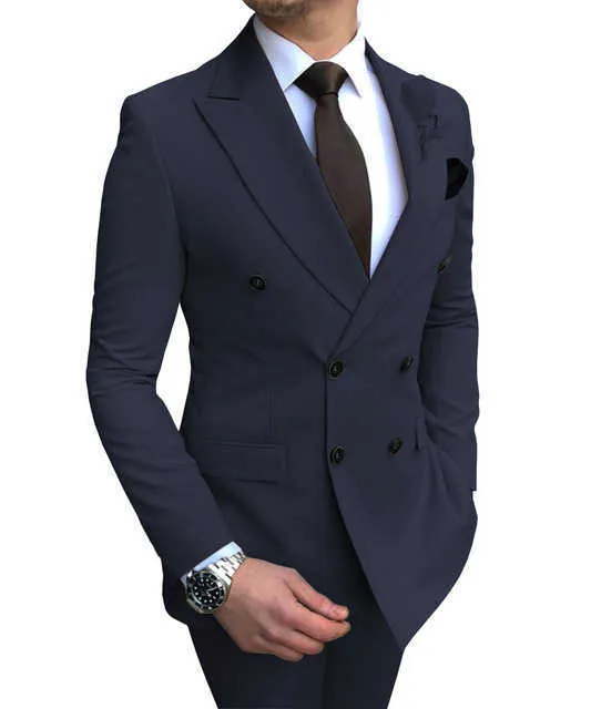 Trajes de hombre 2 piezas Slim Fit Casual de negocios padrinos de boda gris verde marfil solapa esmoquin para traje de boda Blazer pantalones ropa X0909