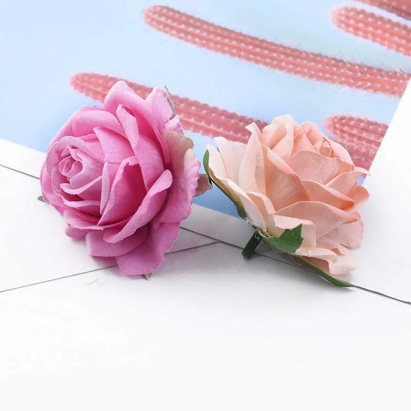 6cm rose head artificial flowers home decoration accessories scrapbooking candy box brooch wedding bridal accessories Y0630