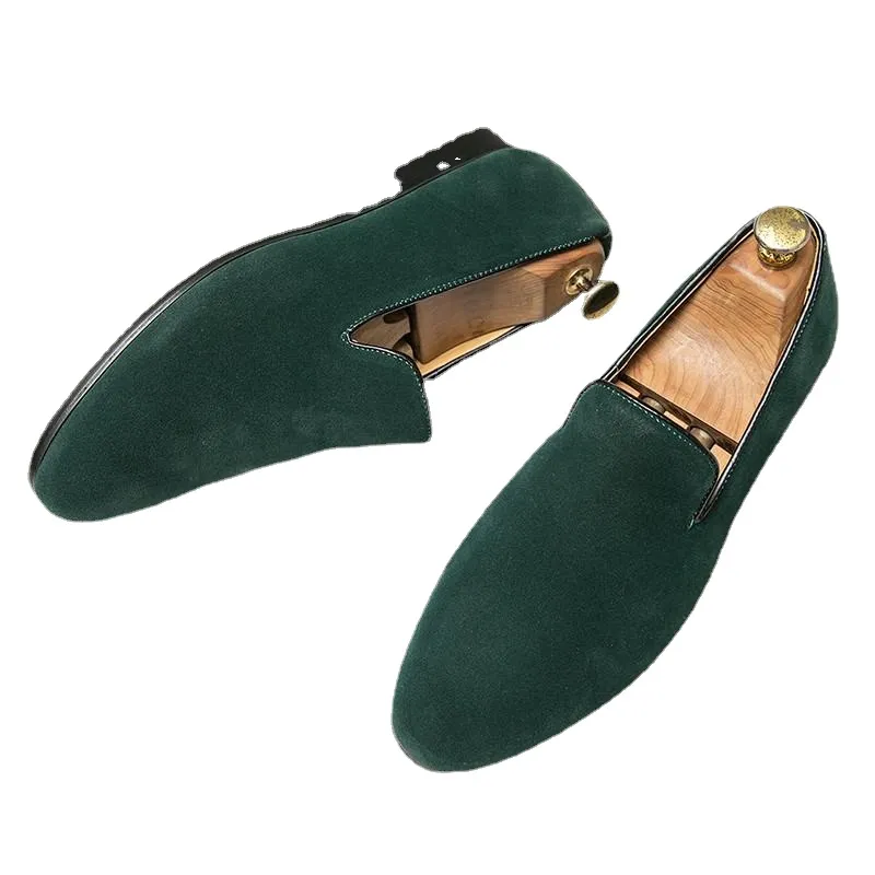 Novedoso diseñador de gamuza verde marrón negro puntiagudo Zapatos Oxford de boda hombres mocasines casuales vestido Formal calzado Zapatos Hombre