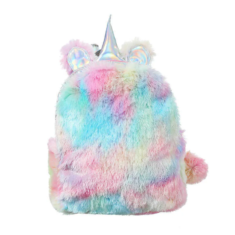 2020 Novo 3D 3D Unicórnio Unicórnio Miúdos Saco De Pelúcia e Pu Couro ToDdler Backpack Rosa Crianças Sacos Escolares para Meninas Mochila Escolar X0529