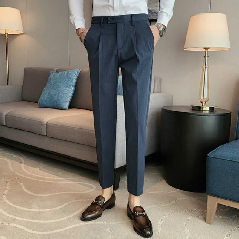 Mens Business Dress Suits Pants Formal Office Work Socialbyxor Casual Slim Classic Streetwear Bröllopsbyxor Svart Grå 210527
