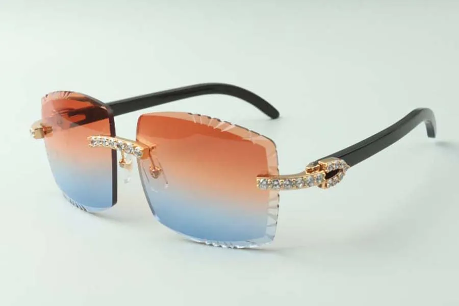 2021 Designers XL Diamonds Solglasögon 3524022 Skäringslins Naturliga svarta buffelhorn Glasögon Storlek 58-18-140mm296z
