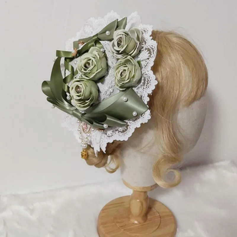 Chapeaux de ruine avarié japonais lolita en dentelle douce mini haut chapeau perle perle ruban bowknot rose fleur fascinateurs anime cosplay cheveux ac252d