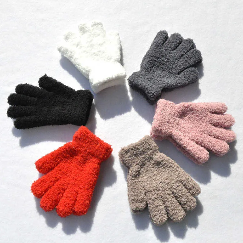 Warmom corail polaire épaissir enfants gants hiver garder au chaud enfants bébé peluche fourrure plein doigt mitaines doux gants pour 7-11 ans 211023