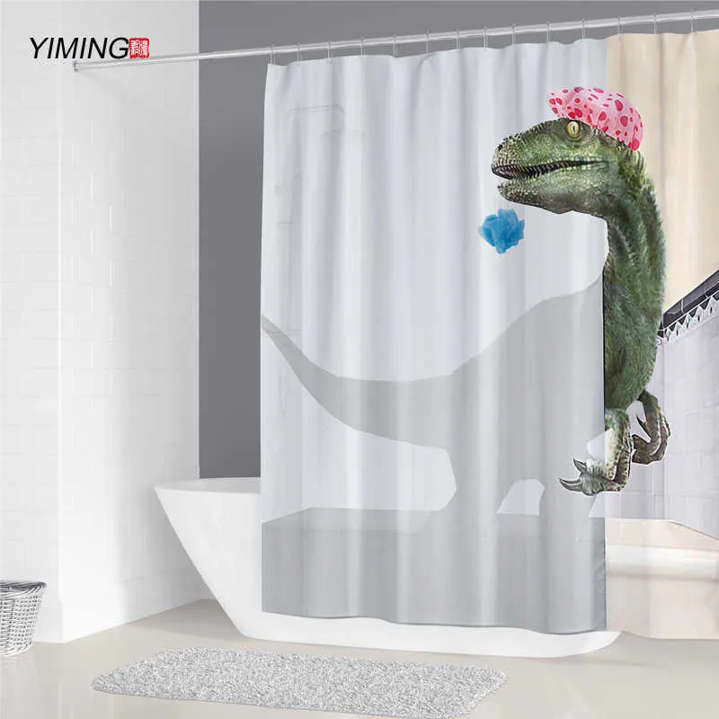 YIMING personalizzabile Dinosauro bagno stampa tenda da doccia muffa lavabile tende decorative da bagno con tenda da doccia con gancio 210609
