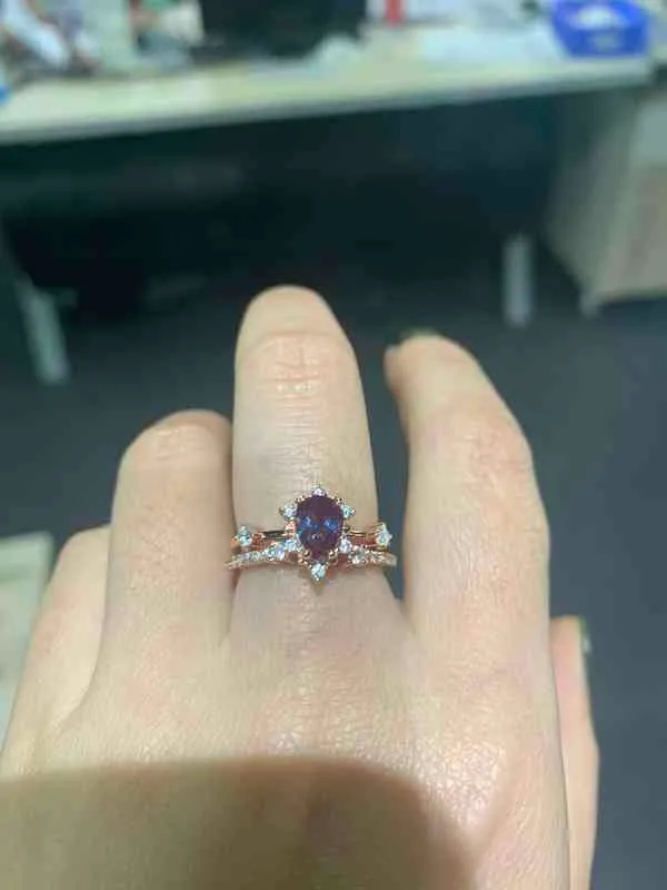 Vendendo Sólida 925 Sterling Silver CZ Deinty Jóias Alexandrite Anel Conjunto de Casamento Anéis de Noivado para o presente 211217