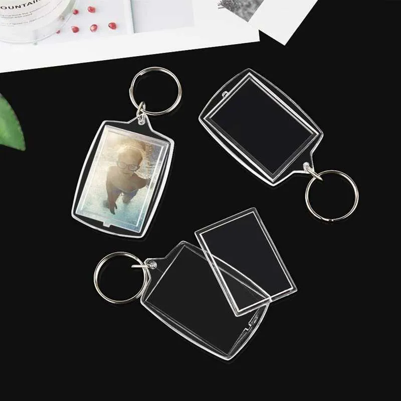 Photo Keychain Rectangle Transparent Blank Acrylic Insert Photo Picture Frame Keyring Key Holder Diy Split Ring H0915