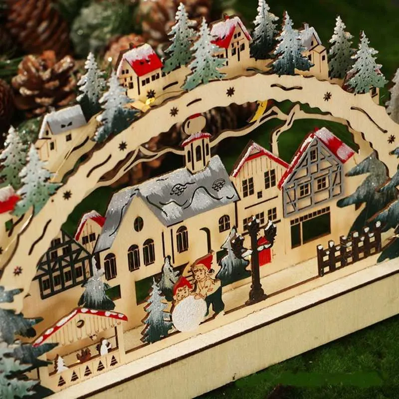 クリスマスデスクトップ木製の装飾品導かれた光明かりのクリスマスビレッジホームデコレーションP08282976