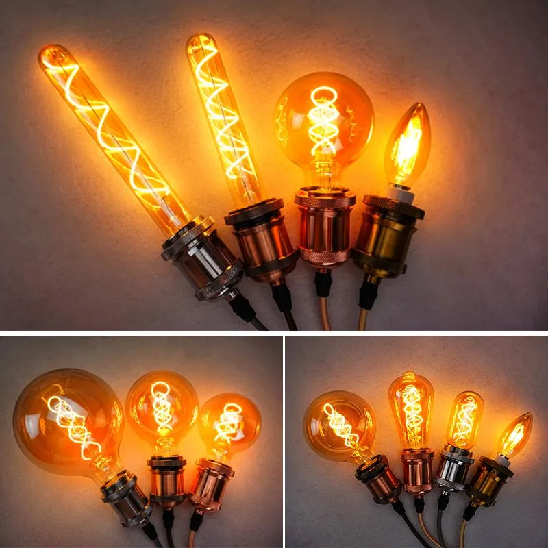 Bulbs LED Filament Bulb C35 T45 ST64 G80 G95 G125 Spiral Light 4W 2200K Retro Vintage Lamps Decorative Lighting Dimmable Edison La220w