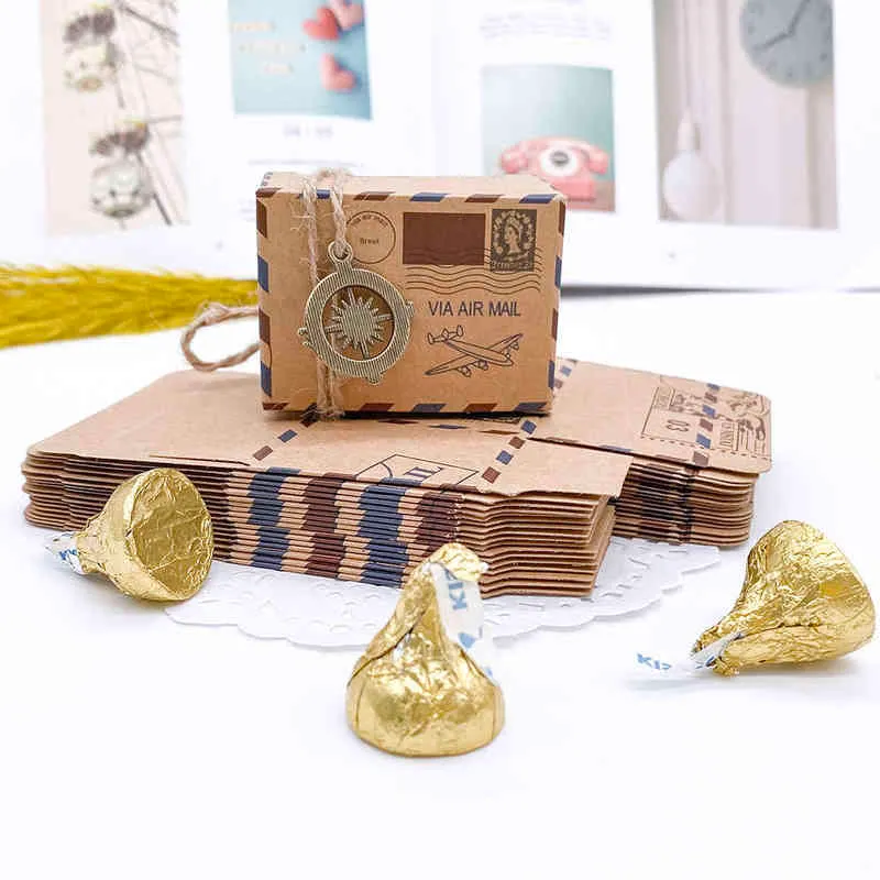 50 ADET Düğün Vintage Hediye Kutusu Damga Tasarım Çikolata Paketleme Kraft Şeker Kutusu Düğün Iyilik Kağıt Torba Parti Tedarik H1231