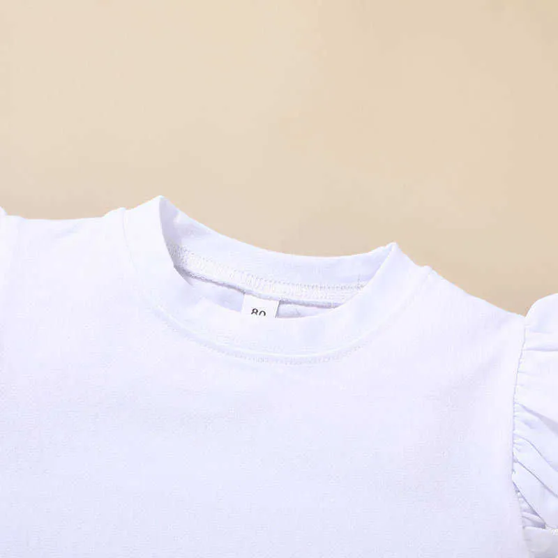 Été Enfants Ensembles Casual Manches Courtes O Cou Blanc Solide T-shirt Imprimé Floral Pantalon Fille Vêtements 9M-7T 210629