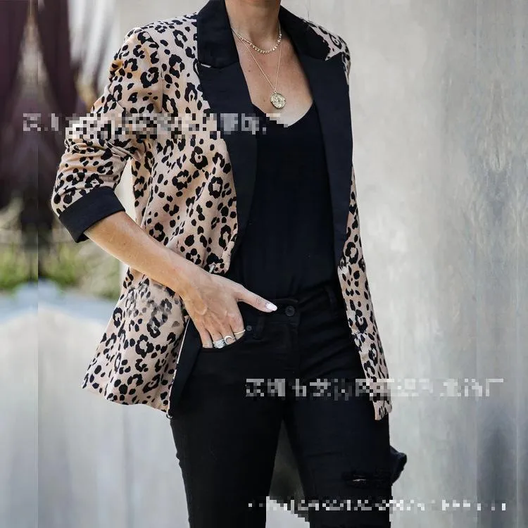 Getspring Dames Blazer Leopard Print Jas Single Breasted Lange Mouw Dames Jas Dames Slim Pak 210524