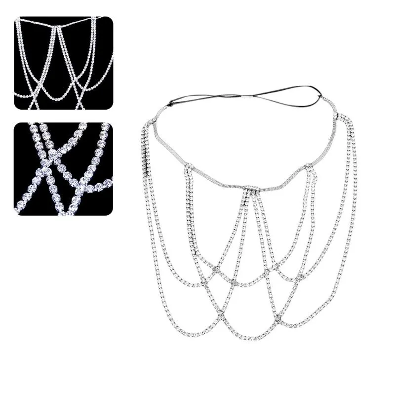 Bälten Kvinnor Sexig Rhinestone Multi Layers Benkedja Metall Elastisk lårbälte strumporskroppsmycken för Club Party Beach Accessory338C