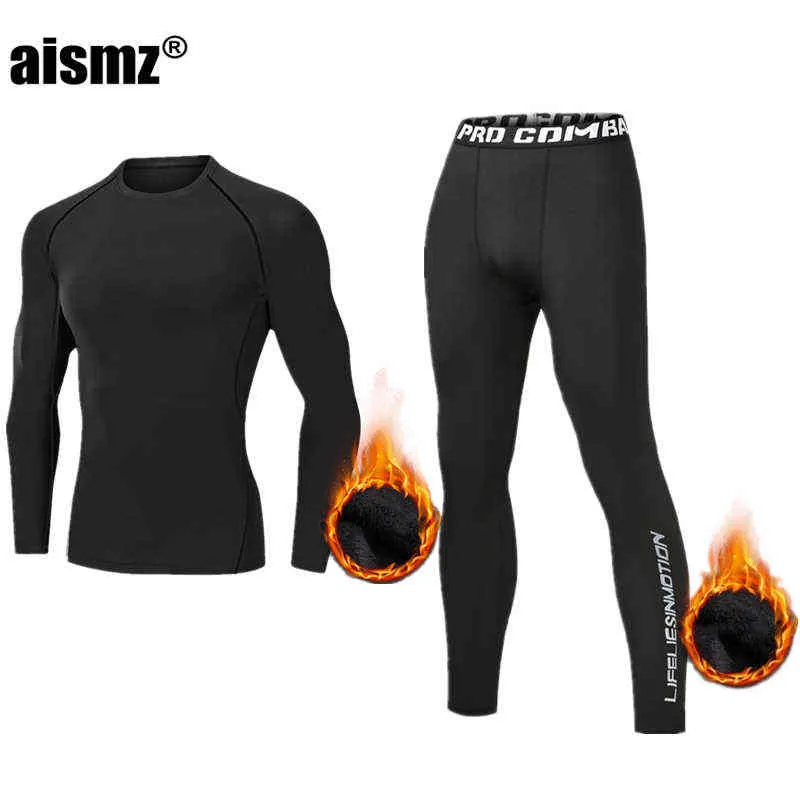 Aismz Intimo termico invernale Intimo uomo Set di compressione Fleece Sudore Asciugatura rapida Thermo Lingerie Intimo Long Johns 211211