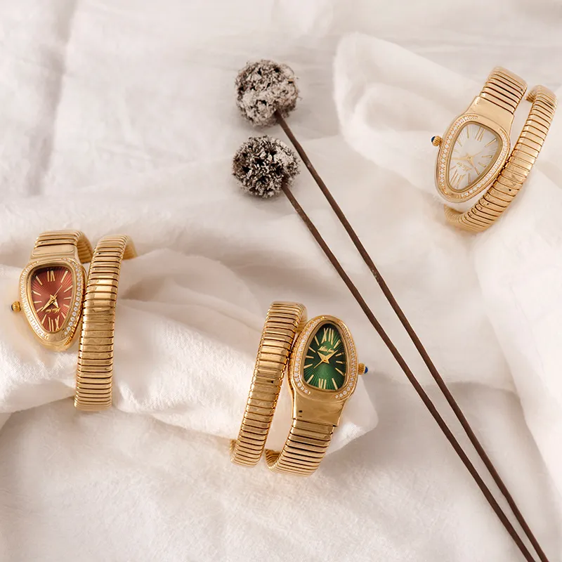 Montres pour femmes en forme de serpent montre-bracelet de luxe pour femmes en acier Unique or Quartz dames horloge Relogio Feminino209s