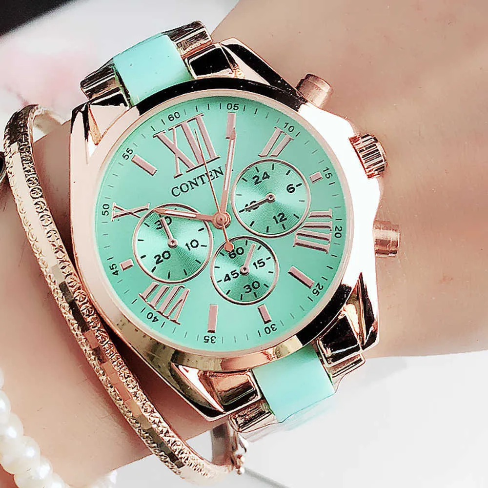 Dames mode rose Montre-bracelet femmes es luxe haut marque Quartz M Style Femme horloge Relogio Feminino Montre Femme 210616311l